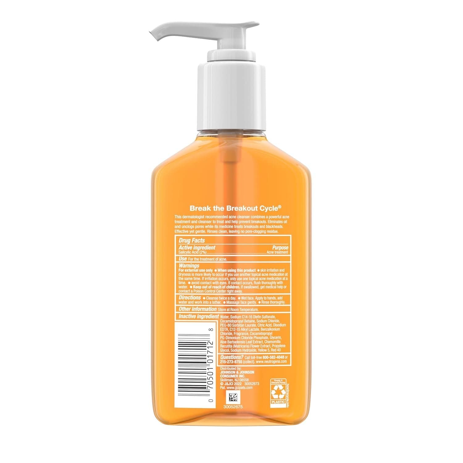 Neutrogena Oil-Free Acne Face Wash, Breakout Prone Skin Facial Cleanser with 2% Salicylic Acid Acne Treatment for Face