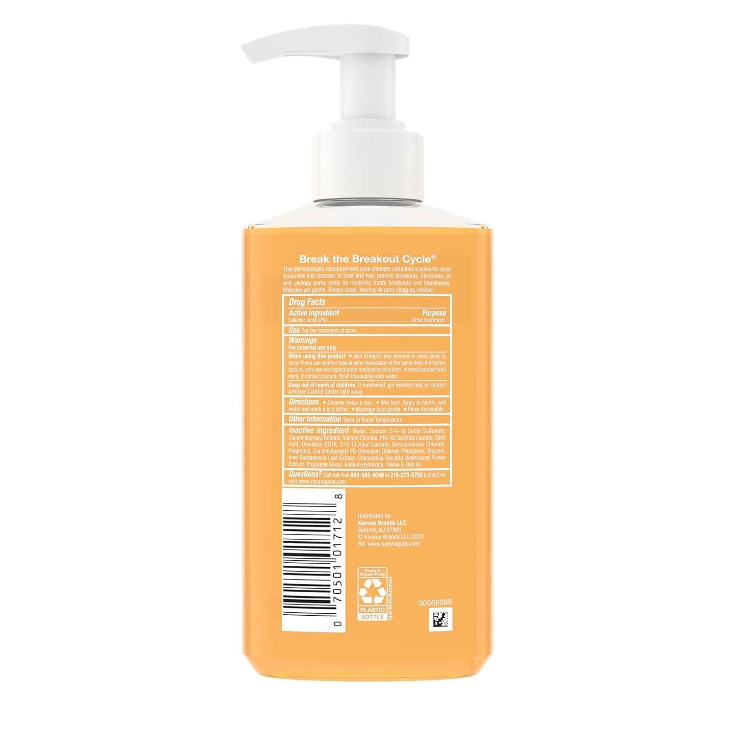 Neutrogena Oil-Free Acne Face Wash, Breakout Prone Skin Facial Cleanser with 2% Salicylic Acid Acne Treatment for Face