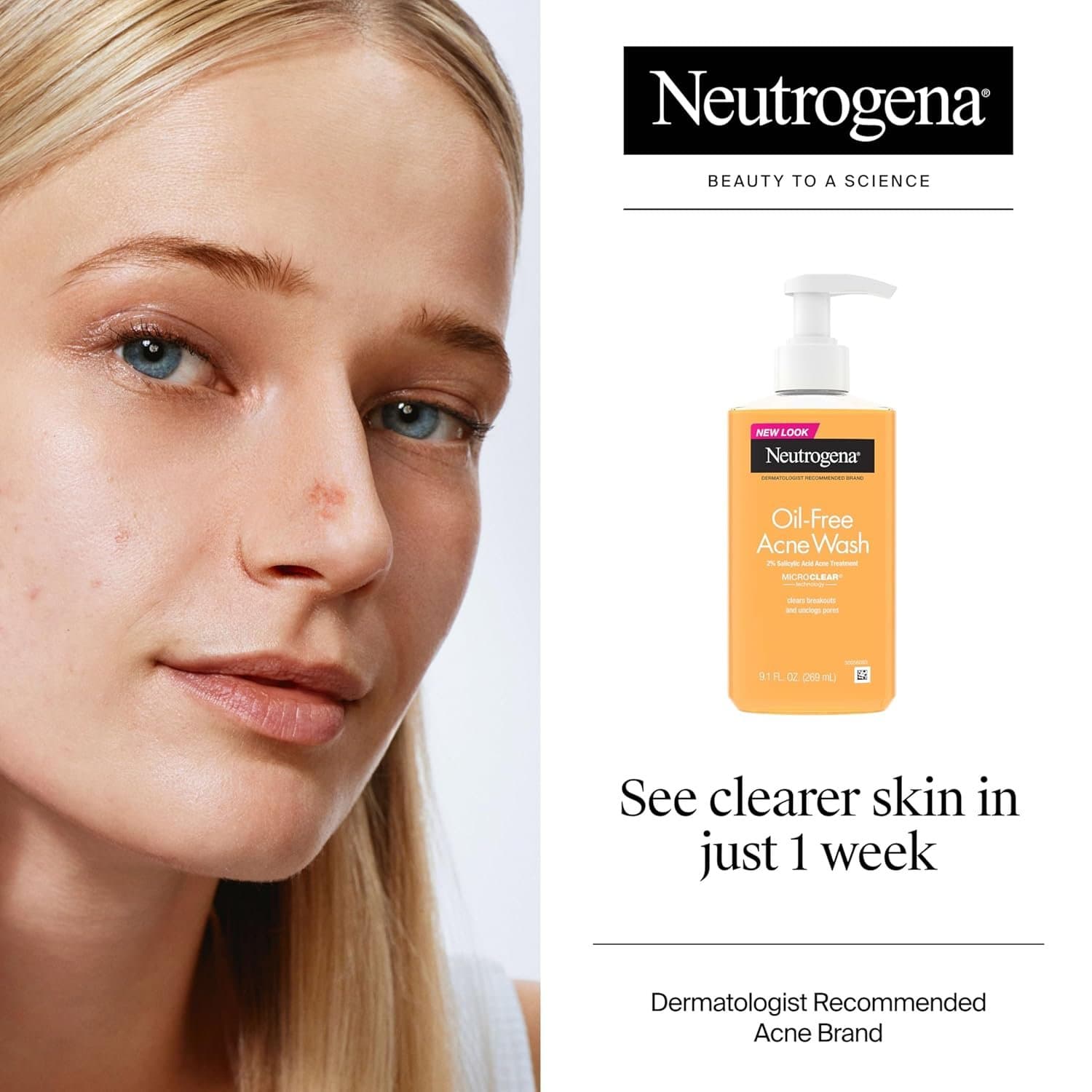Neutrogena Oil-Free Acne Face Wash, Breakout Prone Skin Facial Cleanser with 2% Salicylic Acid Acne Treatment for Face