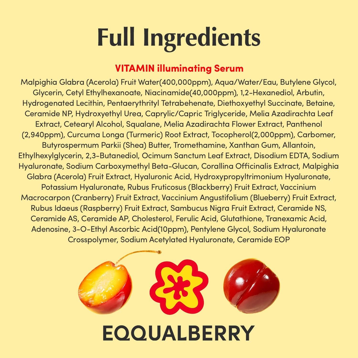 EQQUALBERRY Vitamin Illuminating Serum in Ethiopia. Brightening, glow-boosting serum with 40% acerola extract and skin-barrier support. Free delivery Addis Ababa. Call +251929419111. ​